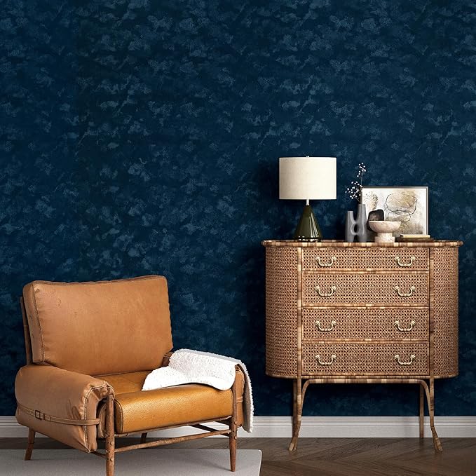 Wallercity Blue Velvet Fabric Wallpaper Peel and Stick Floral Blue Flocking Fabric Contact Paper for Walls Dresser Cabinets Self Adhesive Felt Wallpapers for Jewelry Box Shelf Backdrop 15.8''x78.7''
