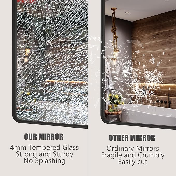 24x30 Inch Black Metal Framed Bathrrom Mirror for Wall, Matte Black Rectabgle Mirror, Rounded Corner, Anti-Rust (Horizontal/Vertical)