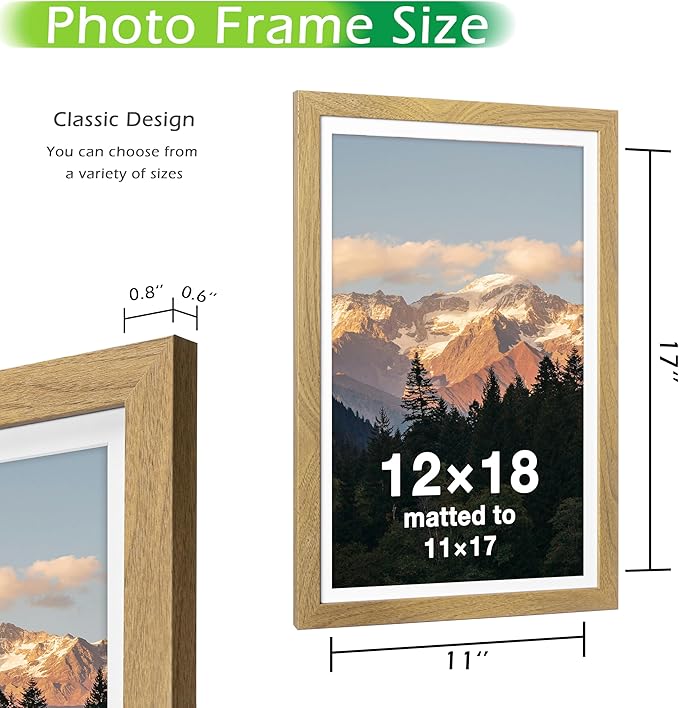 FrameWorks 2-Pack, 12x18 Matted to 11x17 Picture Frame, Golden Oak – Classic Wooden Photo Frame with Tempered Glass, Modern Matte Finish for Prints, Posters, Certificates & Wall Decor – Gallery-Ready