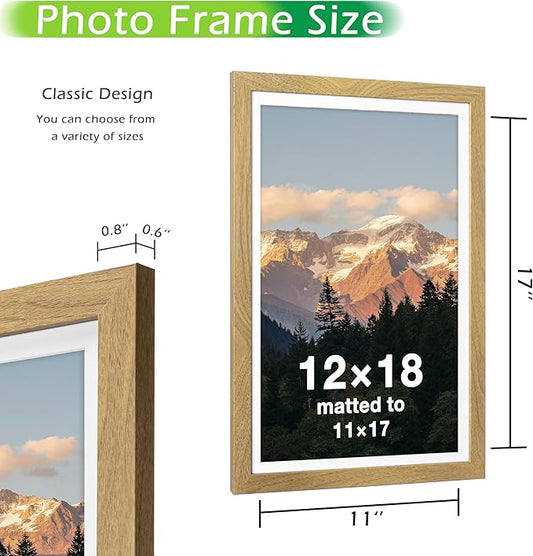 FrameWorks 2-Pack, 12x18 Matted to 11x17 Picture Frame, Golden Oak – Classic Wooden Photo Frame with Tempered Glass, Modern Matte Finish for Prints, Posters, Certificates & Wall Decor – Gallery-Ready