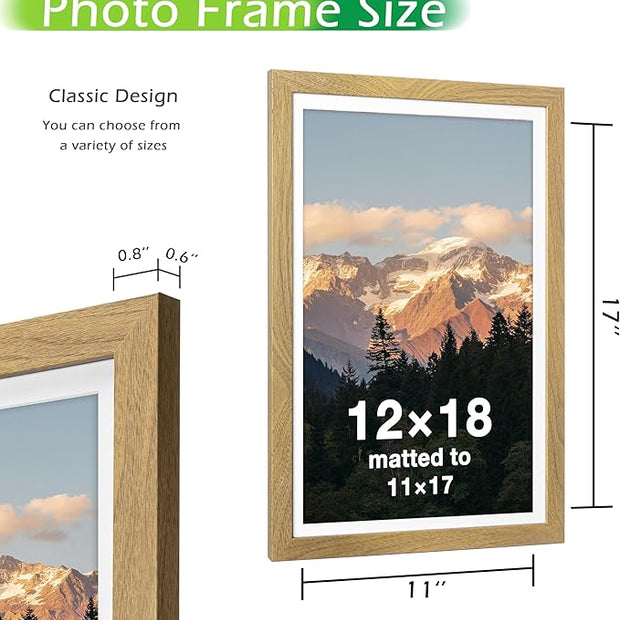 FrameWorks 2-Pack, 12x18 Matted to 11x17 Picture Frame, Golden Oak – Classic Wooden Photo Frame with Tempered Glass, Modern Matte Finish for Prints, Posters, Certificates & Wall Decor – Gallery-Ready