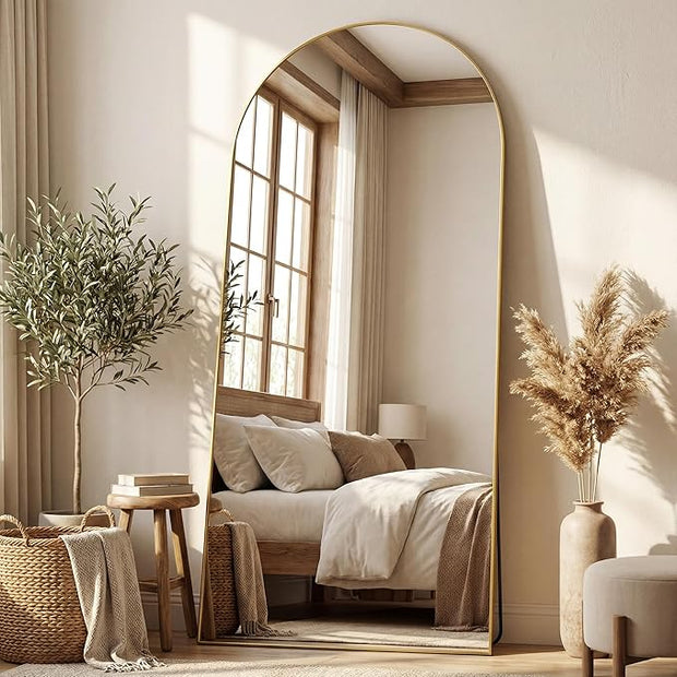 Antok 76" x34” Arched Full Length Floor Mirror, Gold Aluminum Frame, Free Standing/Wall Mount/Leaning for Bedroom, Living Room, Dressing Room