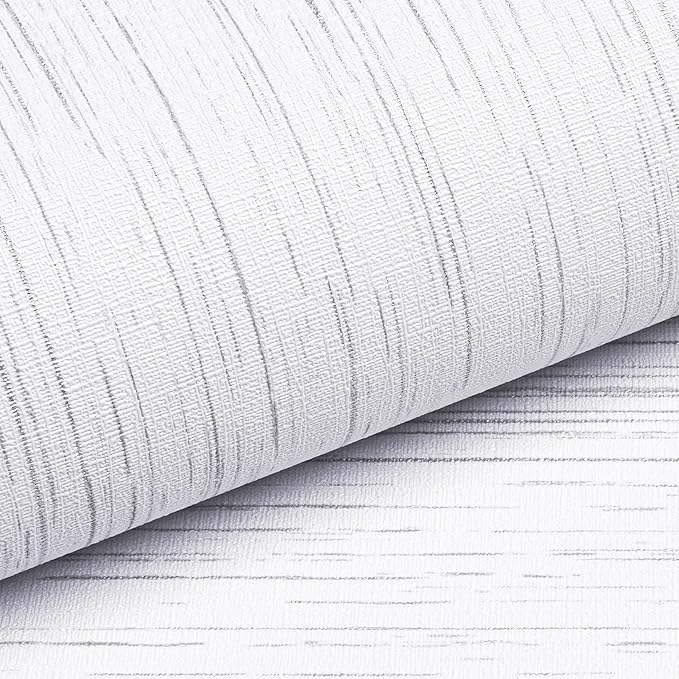 Livelynine 15.8x197 Peel and Stick Grasscloth Wallpaper White Textured Wall Paper for Bathroom Waterproof Grass Cloth Wallpaper Rolls for Walls Fabric Texture Contact Paper Self Adhesive Shelf Lining
