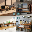 Sben Cabinet Organizer Shelf, Set of 2 Kitchen Counter Shelves, Kitchen Storage, Spice Rack, Stackable, Expandable, Metal and Engineered Wood, Ink Black and Rustic Brown