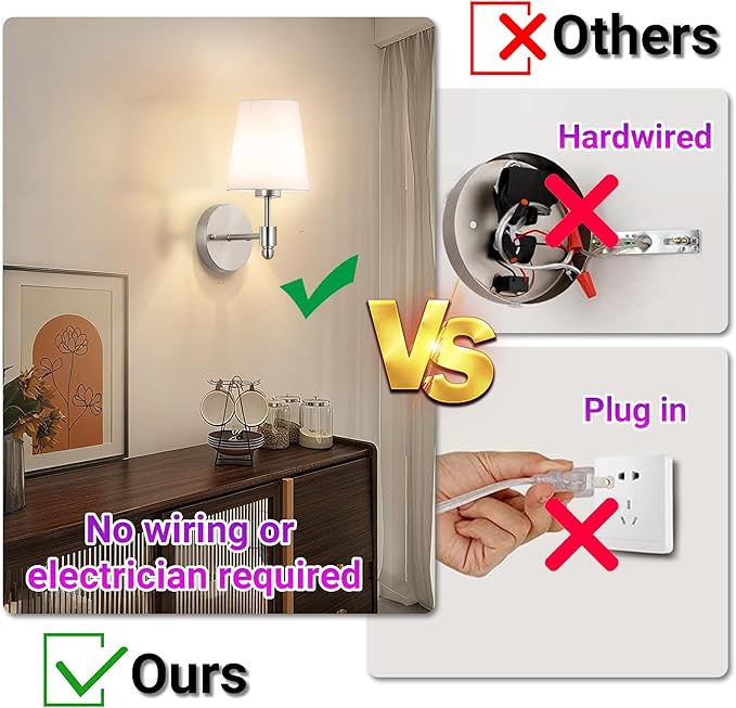 Battery Operated Wall Sconces Set of Two, Rechargeable Wireless Wall Lights with 10000mAh RGB Dimmable Detachable Bulb, Battery Sconces Wall Decor with Remote for Bedroom Living Room Hallway