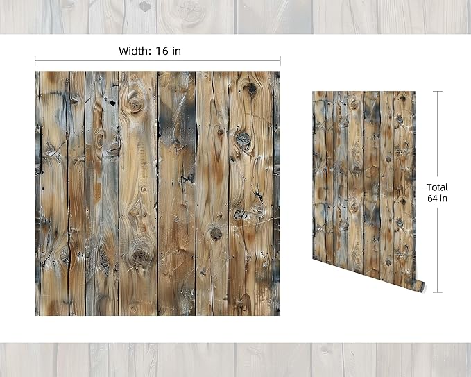 FLFK Rustic Wood Wallpaper,Peel and Stick Wood Grain Wall Mural for Living Room, Bedroom, Kitchen, Office, Apartment Decor 16"x64"