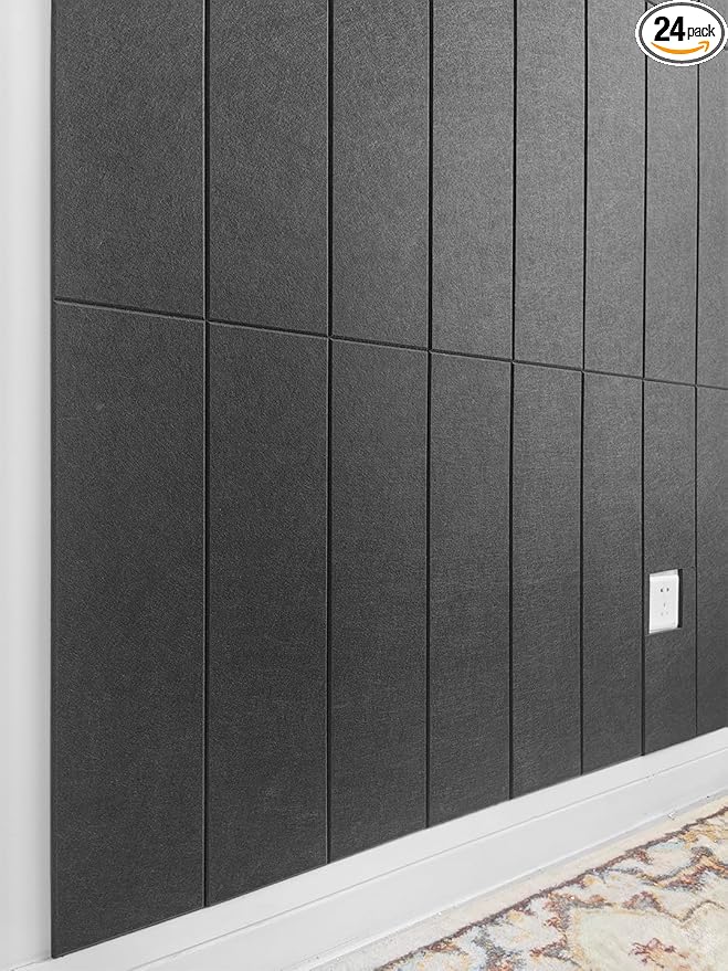 Shiplap Felt Wall Panels, Black, 24 Pack, Modern Wall Paneling, Peel and Stick, Sound Absorbing, 23.25 sq ft
