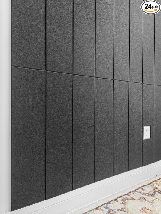 Shiplap Felt Wall Panels, Black, 24 Pack, Modern Wall Paneling, Peel and Stick, Sound Absorbing, 23.25 sq ft