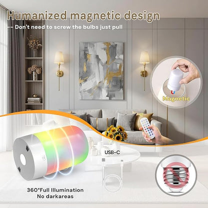 DORESshop Upgraded 4 Rechargeable Bulbs Battery Operated Wall Sconce Set of 2, 15 Color Wireless Wall Sconces Set of 2, Sconce Wall Decor Set of 2 for Bedroom, Living Room, Brushed Gold 24.6in