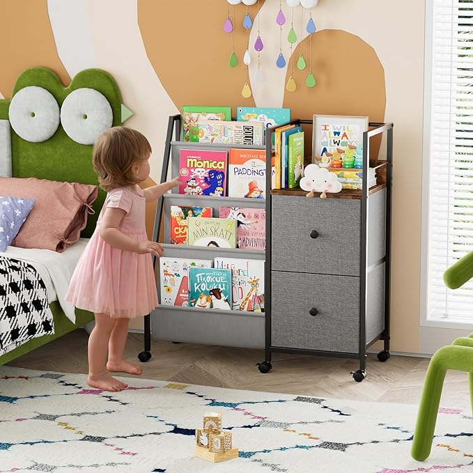 Book Shelf for Kids Rooms, Toddler Bookshelf Baby Bookcase with Kids Storage for Nursery, Bedroom, Playroom, Easy Assembly (Black)