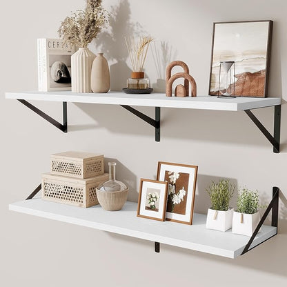 Deep Floating Shelves for Wall,36" Wx10 D Wood Wall Shelves with Metal Brackets,Hanging Storage Floating Shelf for Living Room,Bedroom,Bathroom,Office,Kitchen,White