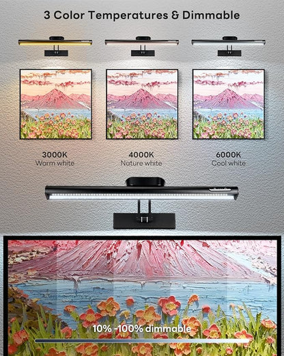 Magnetic Cordless Picture Light with Remote/Touch Control & Timer, 3CCT Dimmable, Angle Adjustable 16in Metal Wall Lights with 5000mAh Battery for Artwork, Painting, Portrait, Gallery, Photo, Black