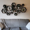 WONFUlity Hexagon Floating Shelves Honeycomb Shelves Wall Mounted Wood Farmhouse Storage Wall Shelf for Bathroom, Kitchen, Bedroom, Living Room,Driftwood Finish Decor,Dark Brwon