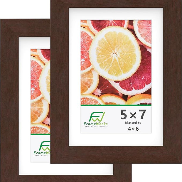 FrameWorks 2-Pack, 5x7 Matted to 4x6 Picture Frame, Mahogany – Classic Wooden Photo Frame with Tempered Glass, Modern Matte Finish for Prints, Posters, Certificates & Wall Decor – Gallery-Ready