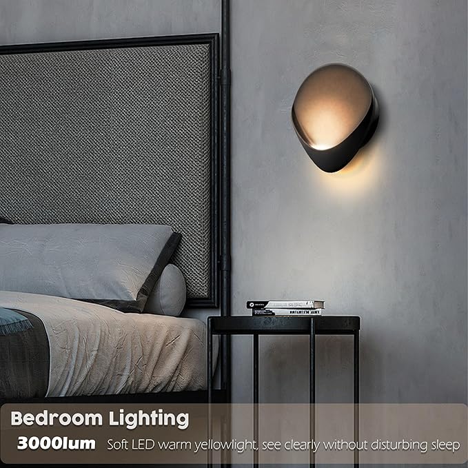ANCIENTPWR Black Wall Sconce, Modern LED Wall Lamp – 3000K Warm White Hardwired Wall Light, Matte Finish Artistic Sconce for Living Room, Bedroom, Hallway, Corridor (1 Pack)