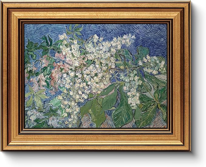 HUARCEY Gold Framed Vintage Wall Art for Living Room, Flowers Painting Canvas Prints Shelf Decor for Kitchen, Van Gogh Bedroom Wall Art, Christmas Gifts for Friends or Family ( Chestnut Branches 8
