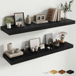 Fun Memories 48 Inch Floating Shelves for Wall - 12 Inch Deep Fireplace Mantel Shelf - Wood Floating Shelf for Wall - Large Storage Shelves Wall Mount for Living Room & Bedroom - Black - Set of 2