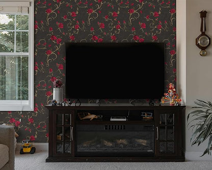 FLFK Gothic Rose Floral Wallpaper Peel and Stick 16in x 64in Wall Paper for Walls, Kitchen, Bathroom, Bedroom, Living Room, Dining Room, Office, Home Decor