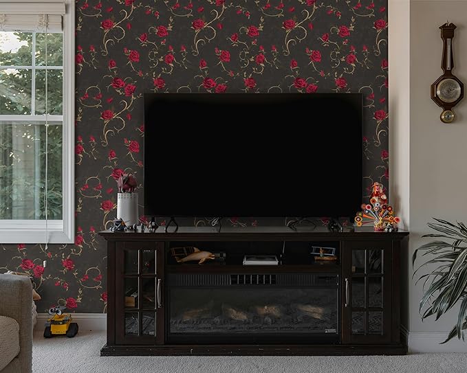 FLFK Gothic Rose Floral Wallpaper Peel and Stick 16in x 64in Wall Paper for Walls, Kitchen, Bathroom, Bedroom, Living Room, Dining Room, Office, Home Decor