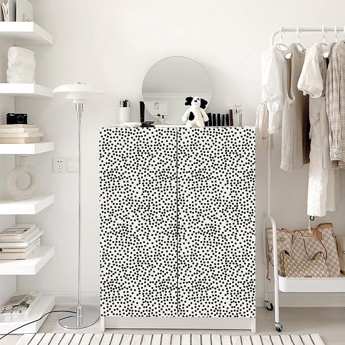 17.3”x480” Black and White Polka-Dot Wallpaper Self-Adhesive Contact Paper Moire Dot Peel and Stick Decorative Wallpaper Spots Contact Paper for Walls Bedroom Living Room Nurseryls