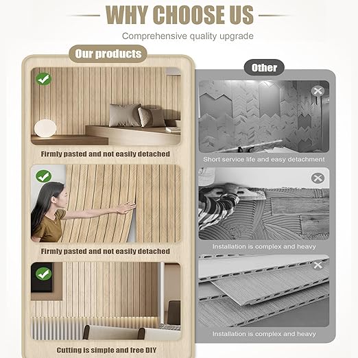 Thick Wood Slat Wall Panels, Modern 3D Peel and Stick, 15.75"x118" Self-Adhesive Accent Wall with Sound Dampening for TV Wall and Ceiling, Bedroom, Home Office, Light Grey, 13 Sq Ft