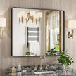 Black Bathroom Mirror 30X36 Inch, Black Metal Framed Mirror for Wall, Rounded Rectangle Matte Bathroom Vanity Mirror with Tempered Glass, Anti-Rust, Horizontal/Vertical