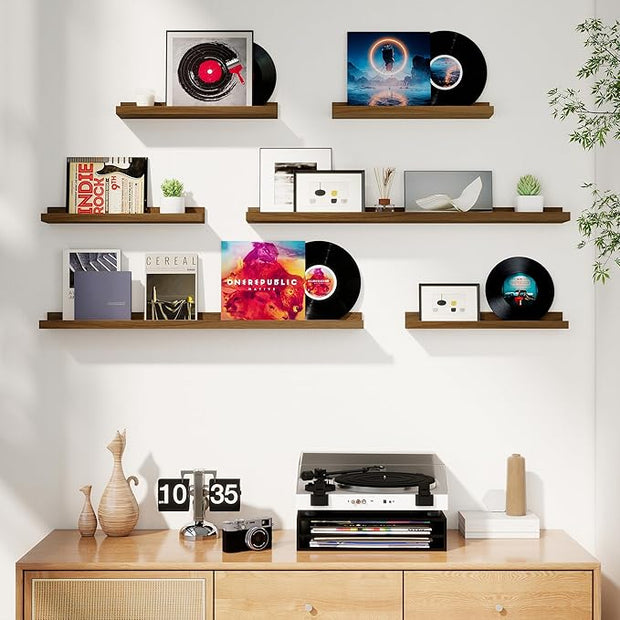 Axeman Picture Ledge Shelf, Floating Shelves for Decor Storage Set of 6, 36 inch Floating Wall Mounted Shelves, Wall Shelves with Lip for Living Room, Bedroom, Nursery, Bathroom, Kitchen, Walnut