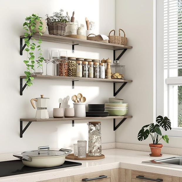 Axeman 40 Inch Floating Shelves | 8 Inch Deep Grey Wall Shelves Set of 2 | 39.4" W x 8" D Rustic Grey Wood Shelves for Bathroom Kitchen Living Room