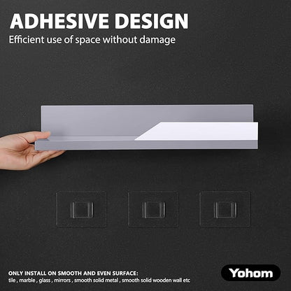 YOHOM Gray Adhesive Floating Shelf No Drilling for Bathroom Tile Wall Stick on Shower Shelf Rack Organizer 14.96inch