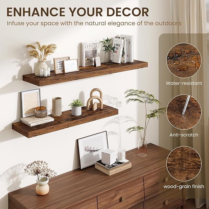 Fun Memories Floating Shelves for Wall - 10 x 16 Floating Shelf - Rustic Wood Storage Shelf - Wall Shelves with Invisible Bracket - 16