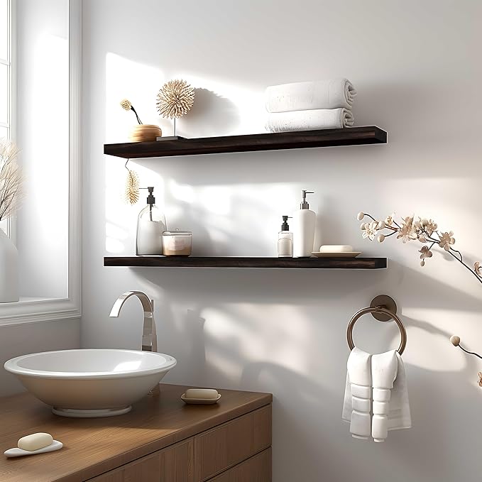 36 Inch Brown Wood Floating Shelves for Wall Rustic Wall Shelf for Bedroom Living Room Set of 4