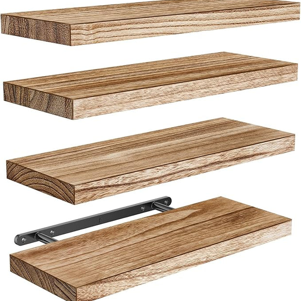 AMADA HOMEFURNISHING Floating Shelves, Paulownia Wood Wall Shelves for Living Room/Bedroom/Kitchen/Home Office, Wood Floating Shelf for Home Storage & Organization Set of 4 15.75" L x 5.91" W x 0.98"H