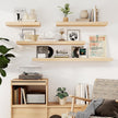 Fun Memories Floating Shelves, 9.3 Inch Deep Solid Pine Wood Wall Shelves for Storage, Wall Mounted Display Shelf with Invisible Heavy-Duty Metal Bracket, 48 Inch Width, Unfinished - DIY Stain