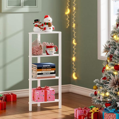 TUTOTAK Corner Shelf, 4-Tier Corner Bookshelf for Small Space, Narrow Display Corner Shelf Stand with Storage Rack, for Living Room, Bedroom, White BS05BW004