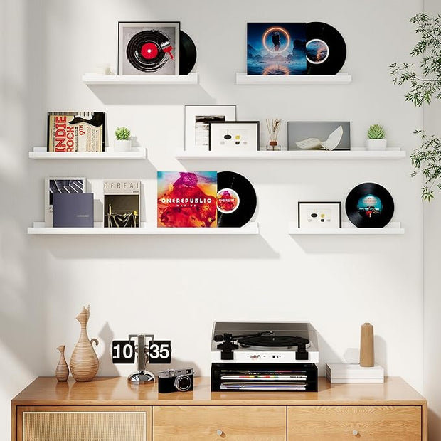 Axeman Picture Ledge Shelf, Floating Shelves for Wall Decor Storage Set of 6, 16 inch Floating Wall Mounted Shelves, Shelves with Lip for Living Room, Bedroom, Nursery, Bathroom, Kitchen, White