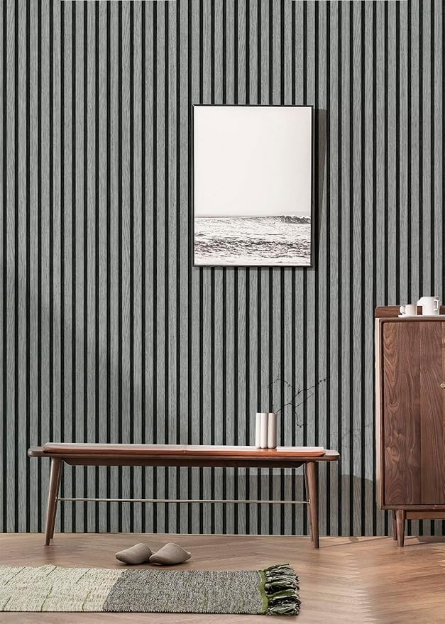 Wallpaper Peel and Stick Wood Grating Stripe Self-Adhesive Wallpaper Faux Wood Contact Paper Wood Slats Self Adhesive Wall Paper PVC Vinyl Film Removable Waterproof (Wood D, 17.3