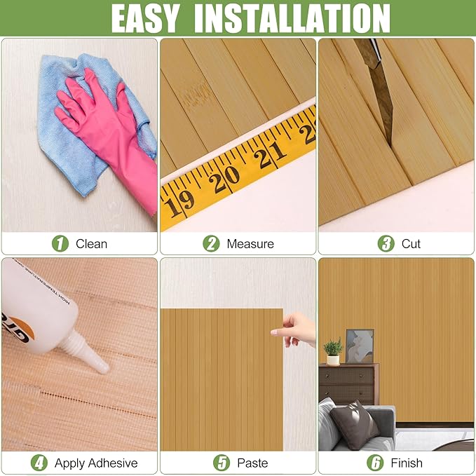 2 Pack Bamboo Wall Panel for Interior Wall Decor, Renewable Pole Wrap Wainscoting Roll Bamboo Covering Paneling for Wall Ceiling Office Bedroom Living Room (12