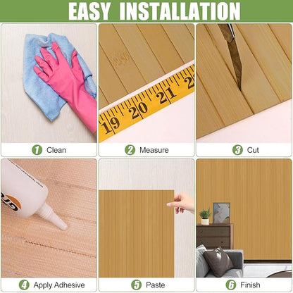 2 Pack Bamboo Wall Panel for Interior Wall Decor, Renewable Pole Wrap Wainscoting Roll Bamboo Covering Paneling for Wall Ceiling Office Bedroom Living Room (12" H x 96" L, Carbonized)