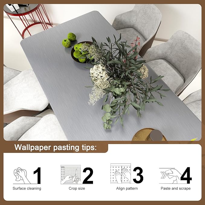Stainless Steel Contact Paper 15.7"x 196" Silver Stainless Steel Contact Papers Peel and Stick Countertop Self Adhesive Thick Texture Vinyl Waterproof Wallpaper for Fridge Kitchen Cabinets