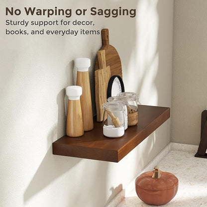 Axeman 24 Inch Floating Shelves for Wall, 9.3" Deep High End Solid Real Wood Wall Shelves with Heavy Duty Invisible Bracket for Living Room, Bedroom, Kitchen, Bathroom, Set of 2, Walnut Finish