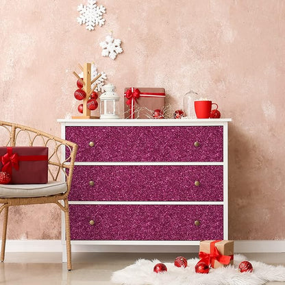 CHIHUT 15.7''x100'' Hot Pink Wallpaper Sparkly Glitter Wallpaper Stick and Peel for Bedroom Walls Self Adhesive Removable Pink Glitter Contact Paper for Cabinets Decorative Fabric Roll for Drawer