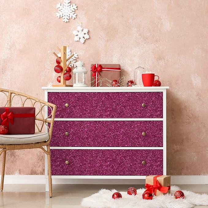 CHIHUT Hot Pink Glitter Peel and Stick Wallpaper Sparkly Pink Contact Paper for Cabinets Walls Removable Decorative Glitter Wall Paper Self Adhesive Textured Fabric Roll for DIY Crafts 15.7''x236''