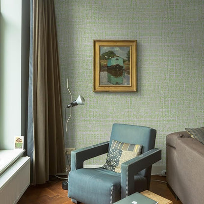 WADILE Grasscloth Peel and Stick Wallpaper 23.6in x 472in, Textured Contact Paper for Cabinets, Faux Linen Wall Paper Pull and Stick, Fabric Vinyl Wallpaper Self Adhesive Light Green