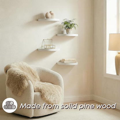 Small Wood Floating Shelves (2-Pack, 8-inch Diameter) - Round Sturdy Invisible Wall Mount Display for Small Plants,Toys,Bathroom,Living Room Storage & Modern Rustic Décor (White)