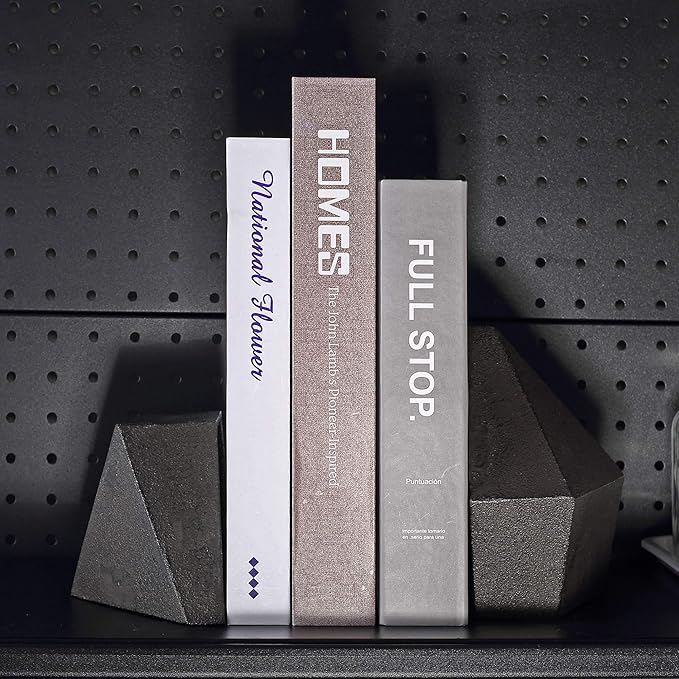 Decorative Bookends, Heavy Duty Cast Iron, Art Shelf Decor, Geometry Abstract Theme (Black) by Ambipolar