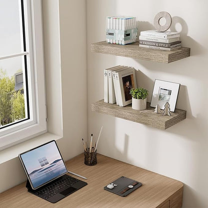 Dreamland 20 Inches Floating Shelves for Wall,6.7 Inch Deep Floating Shelves Set of 2, Large Display & Storage Shelf, Wall Shelf for Bathroom Bedroom Living Room Kitchen Office,Grey