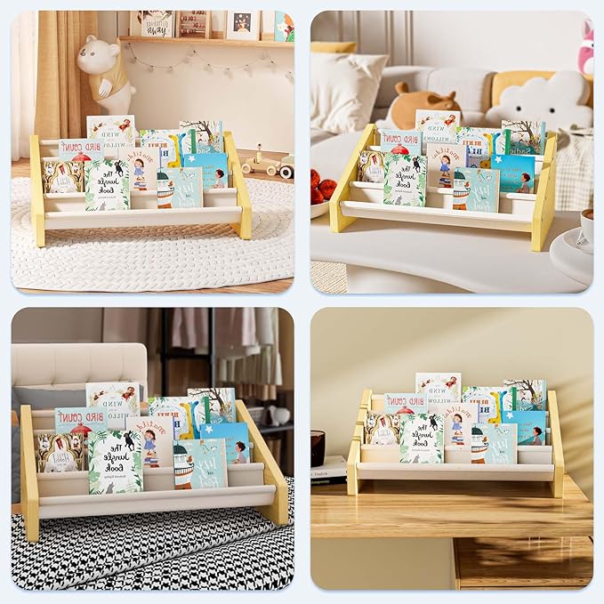 Dayacoco 4-Tier Kids Bookshelf,Montessori Style Book Shelf for Kids Rooms,Extra-Large Children's Bookshelf,Easy to Install Book Shelf for Children's Room or Playroom Storage,White