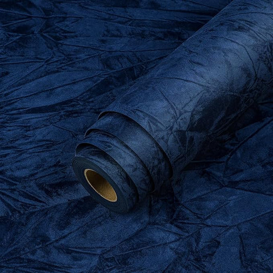 LACHEERY 157"x24" Navy Blue Velvet Peel and Stick Wallpaper Blue Velvet Contact Paper Self Adhesive Textured Removable Felt Fabric Wall Paper Peel and Stick for Walls Dresser Drawers Cabinets Wrap