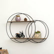Vintiquewise Interlinked Round Wall-Mounted Shelf - Dual-Size Circular Design, Sturdy Metal Frame and 2-Tier Wooden Shelves for Modern Decor, Home Organization and Practical Storage Solutions, Black