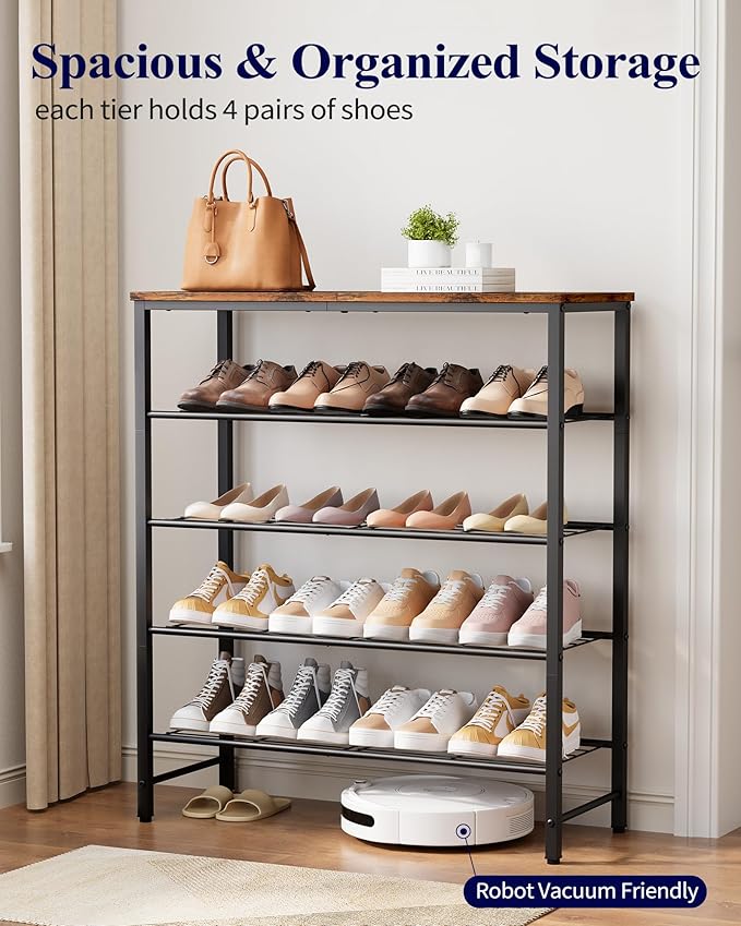 Kitsure Shoe Rack for Closet, Rustic Brown Shoe Organizer with Leveling Feet, Sturdy & Rust-Proof Shoe Storage for Entryway, Bedroom, Living Room, 29.5